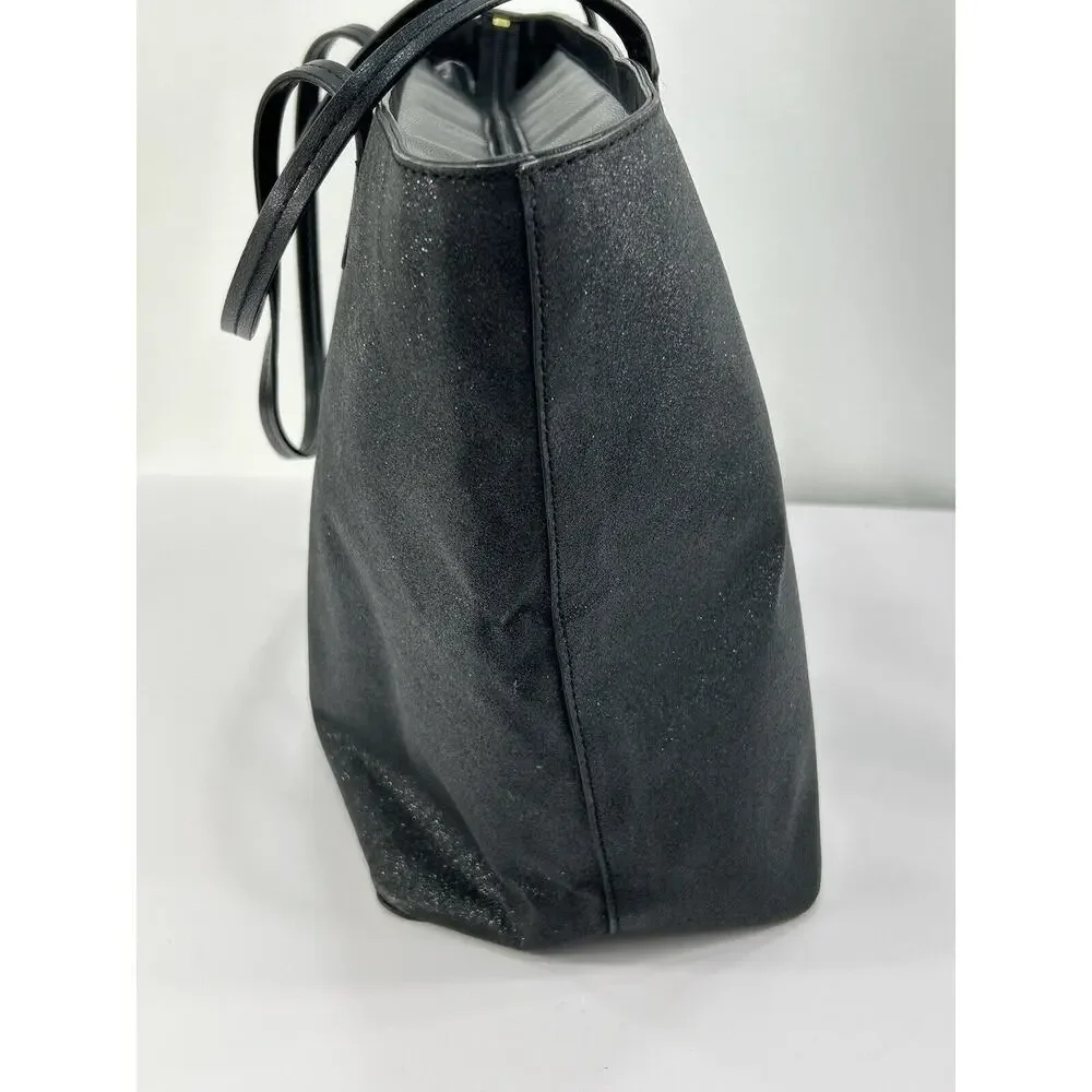 Kate Spade Large Black Glitter Tote Shoulder Bag‎ Full Zip Double Strap